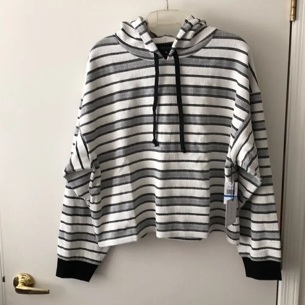1 State Jacquard Knit Stripe Hooded Pullover L NWT